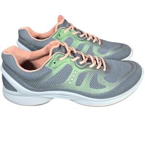 ECCO BIOM Fjuel Tie Sneakers Womens 8 Dark Shadow Gray Peach Racer Trainer Walk